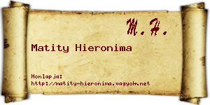 Matity Hieronima névjegykártya